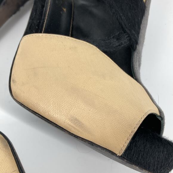 Aperlai Paris Womens Black Gray Tan Leather Pony Peep Toe Heels Size 38 1/2 - Picture 6 of 16